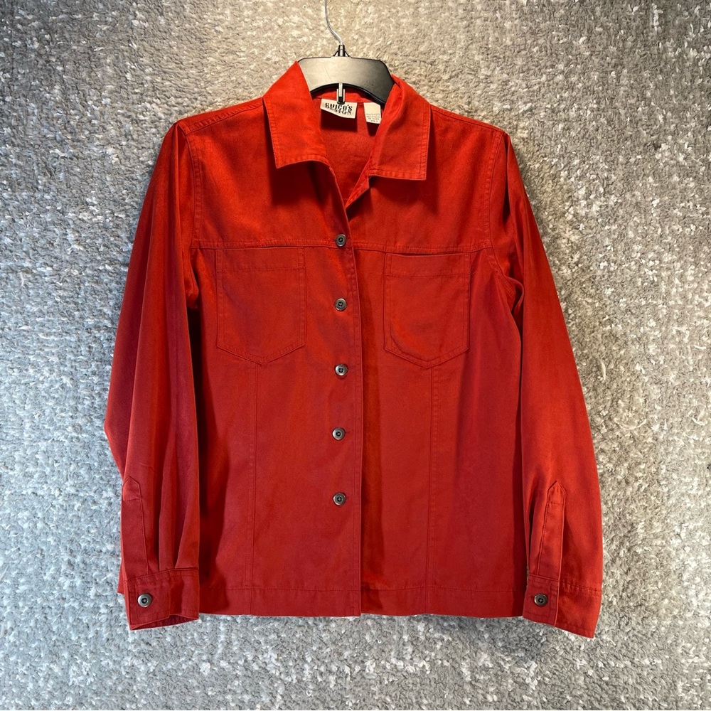 Chicos Design Womens Shirt Jacket 0 Red/Orange Button Long Sleeve‎ Faux Suede